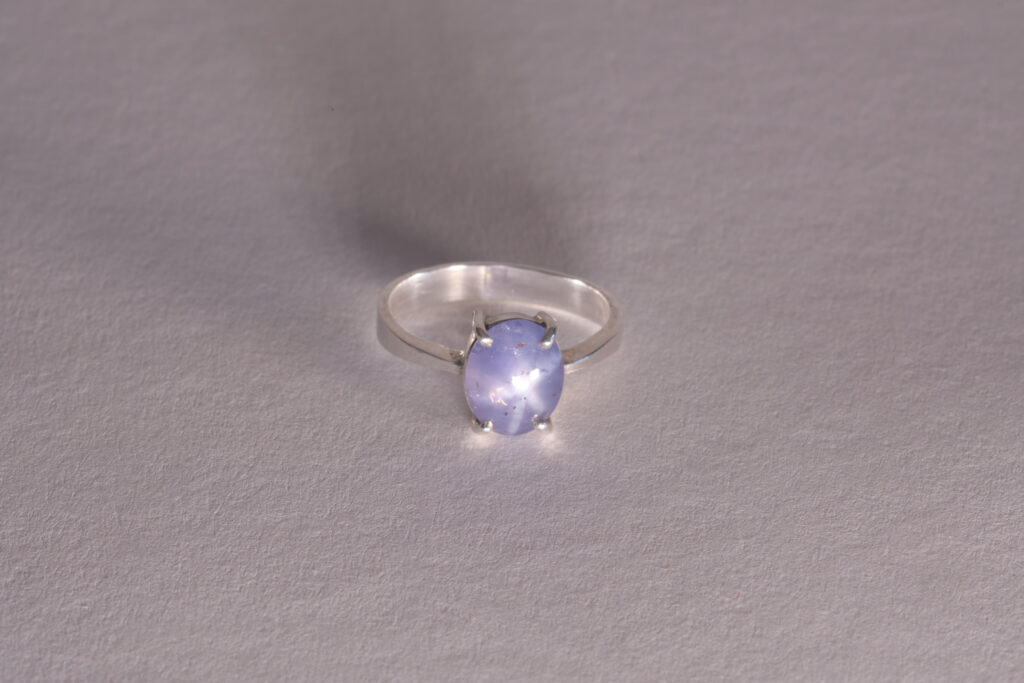 Silver ring with pale blue gemstone from KHEROON
